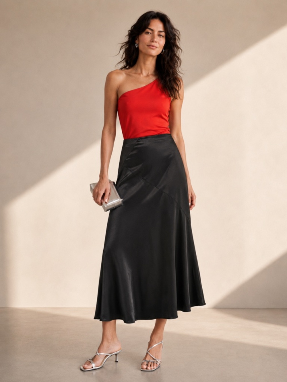 NWT PINCH Silky Black Bias-Cut Midi Skirt | Size M | $75 Retail | Minimalist Sli